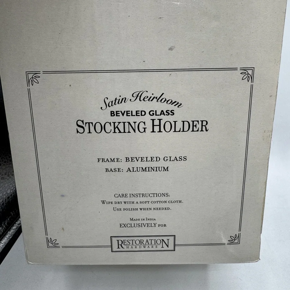 Vtg RESTORATION HARDWARE Silvertone Bevel Glass Frame Stocking Hanger Holder 6